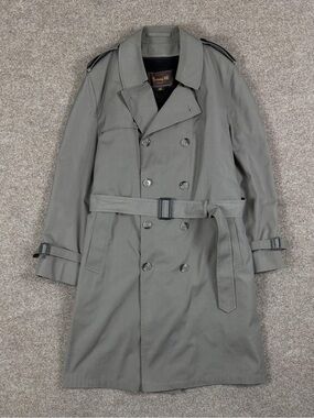 Botany 500 Grey Double Breasted Belted Trench Coat Removable Fur Lining Men’s 40